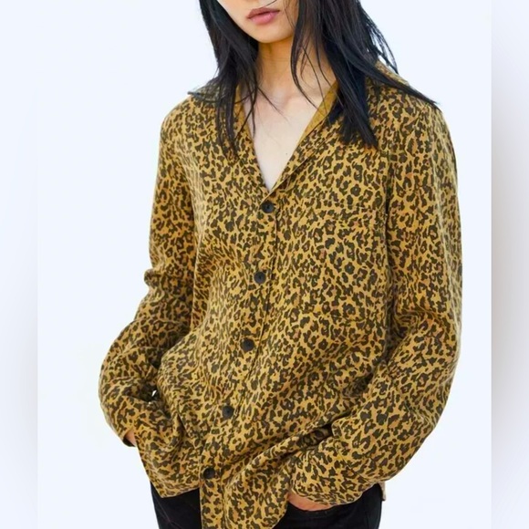 Zara Woman Premium Denim Leopard Print Button-Down Shirt | Women’s Size XS - Picture 1 of 10